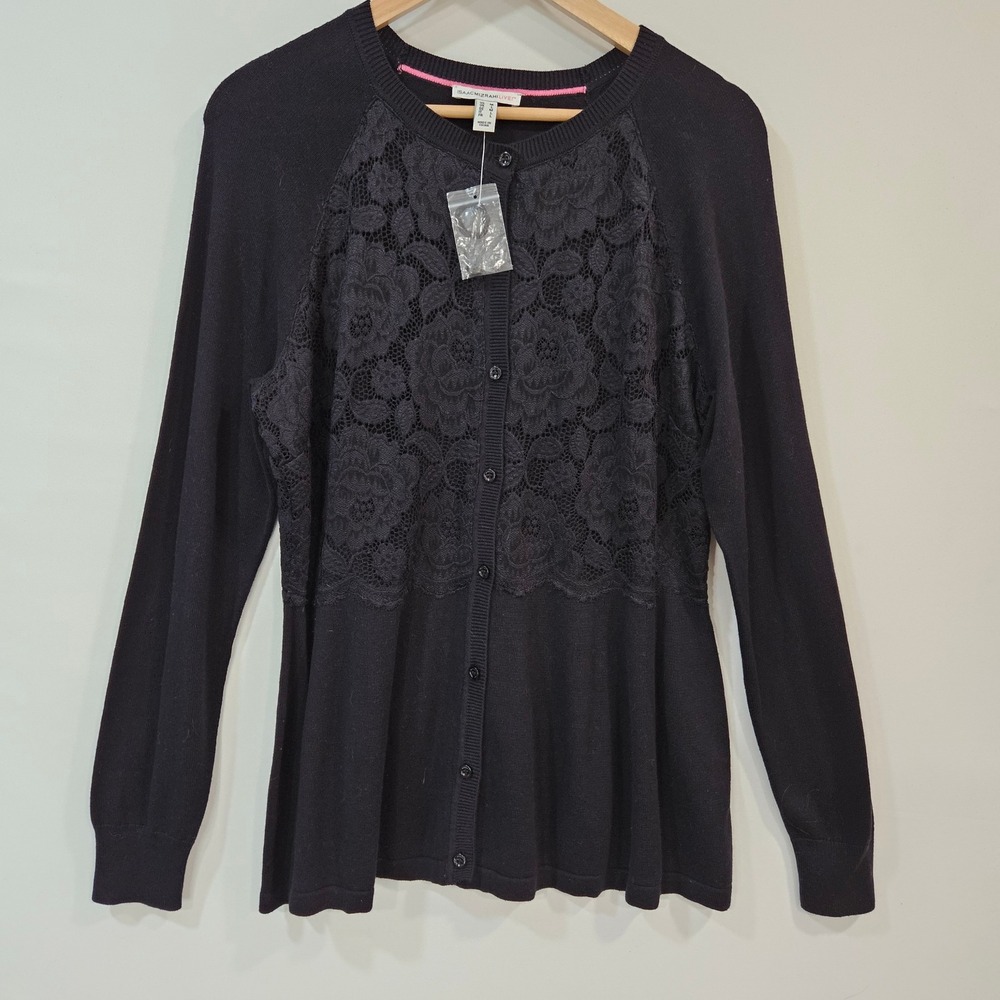 Isaac Mizrahi Live Black Lace Peplum Cardigan Womens Medium Lightweight